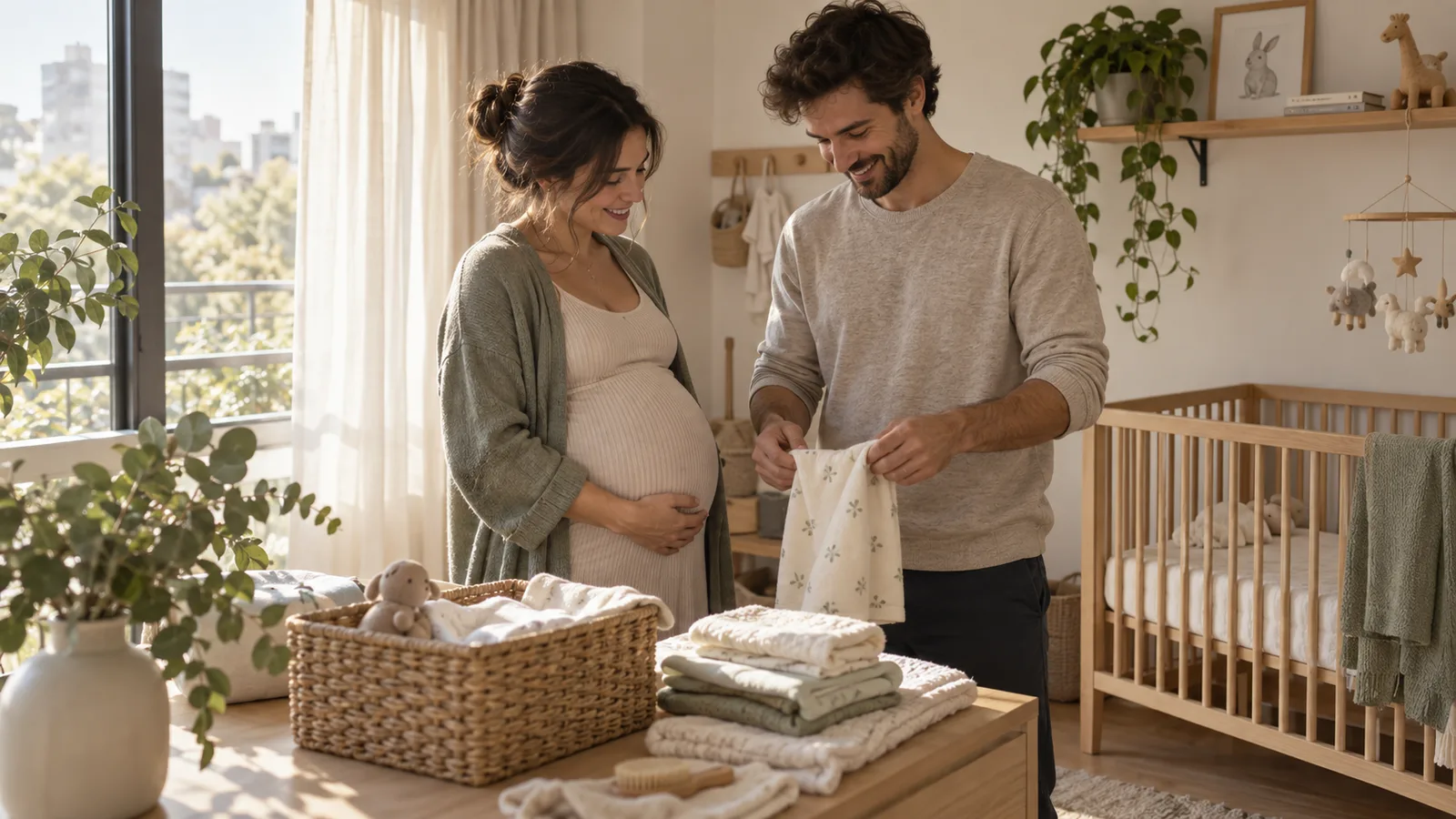 Una pareja espera a su bebé mientras prepara su habitación